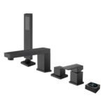 Split Bathtub Faucet, All Copper Four-Piece Basin Faucet, Tub Side Cold and Hot Water Mixer Tap, Square Single Handle Faucet Bathroom Shower,Elegant black