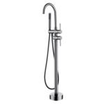 Contemporary Single Handle Floor Mount Freestanding Tub Filler Faucet with Hand Shower in Brushed Nickel Finish - Image 2
