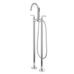 Electroplating bathtub side hot and cold bathtub faucet copper double rod vertical floor shower head set double handle a cross long handle - Image 2