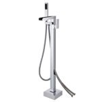 Freestanding Bathtub Faucet Waterfall Tub Filler Brushed Nickel High Flow Rate 11.9GAL Floor Mounted Bathroom Faucets with Hand Shower Mount LLGG