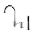 Split Bathtub Faucet, Three-Piece Basin Faucet, Cylinder Side Type Hot and Cold Water Mixer Tap, All Copper Round Single Handle Faucet Bathroom Shower,Black(Brushed Gold) - Image 3