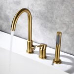 Split Bathtub Faucet, Three-Piece Basin Faucet, Cylinder Side Type Hot and Cold Water Mixer Tap, All Copper Round Single Handle Faucet Bathroom Shower,Black(Brushed Gold)