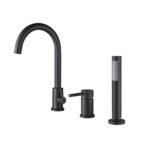 Split Bathtub Faucet, Three-Piece Basin Faucet, Cylinder Side Type Hot and Cold Water Mixer Tap, All Copper Round Single Handle Faucet Bathroom Shower,Black(Brushed Gold) - Image 2