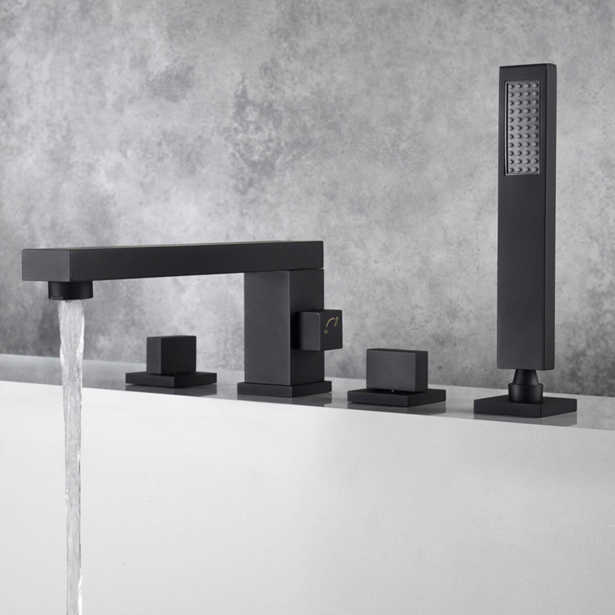 Black Bathtub Faucet, All-Copper Four-Piece Cold and Hot Water Mixer Tap, Split Type Tub-Side Shower Faucet, 360°Rotation Athroom Faucet Shower Set - Image 1