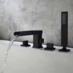 Bathroom Hot & Cold Water Tank Side Shower Head Full Copper Black Swivel Three Hole Four Hole Split Seated Bathtub Faucet